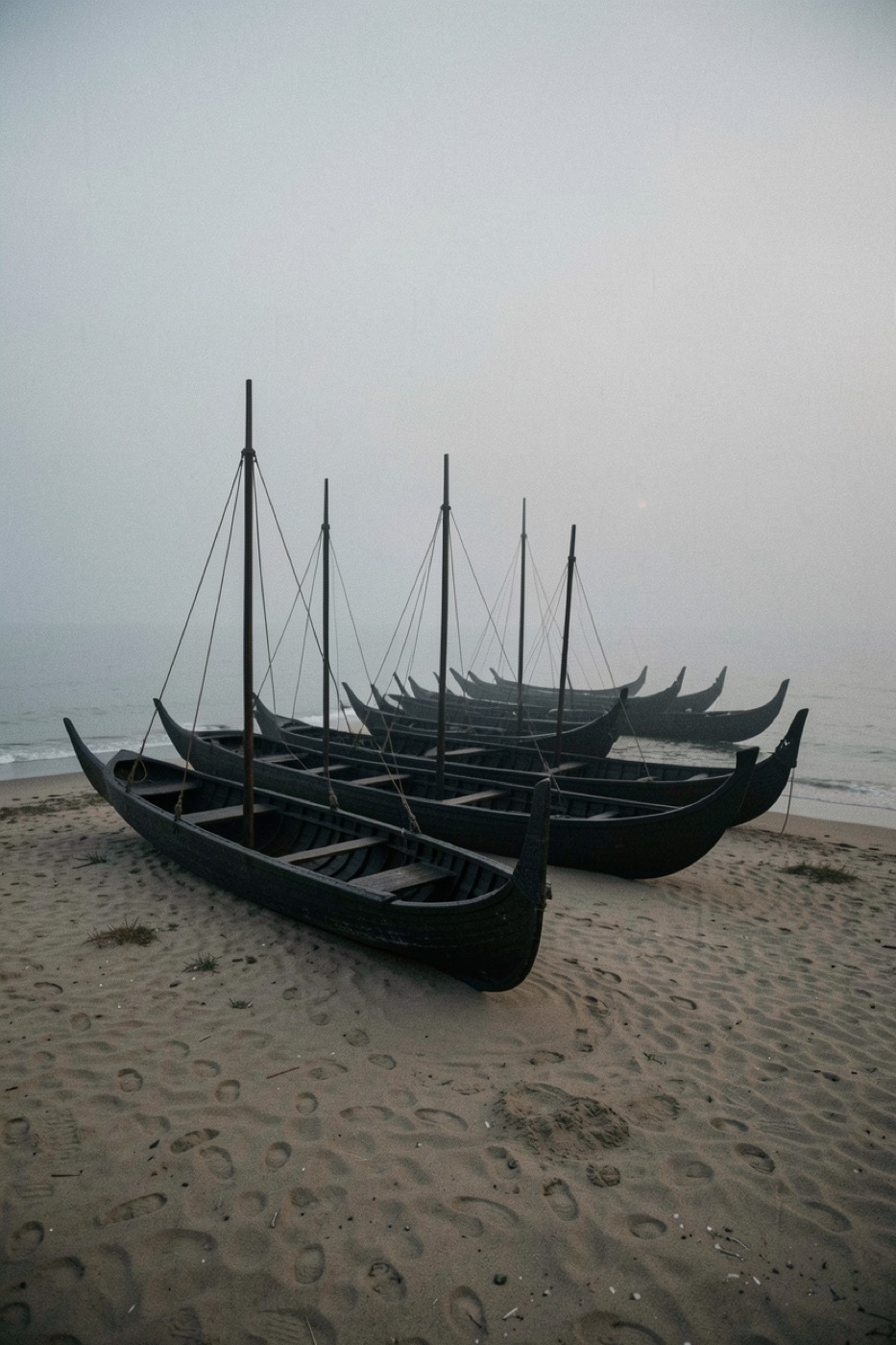 The Achaean ships drawn up on the beach at Troy